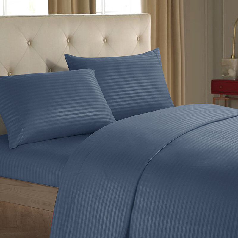 Damask Stripe Bed Set with Flat Sheet Fitted Sheet Pillowcases