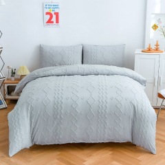 Tufted Bedding Set with Duvet Cover Pillowcases Zippered Brushed Microfiber