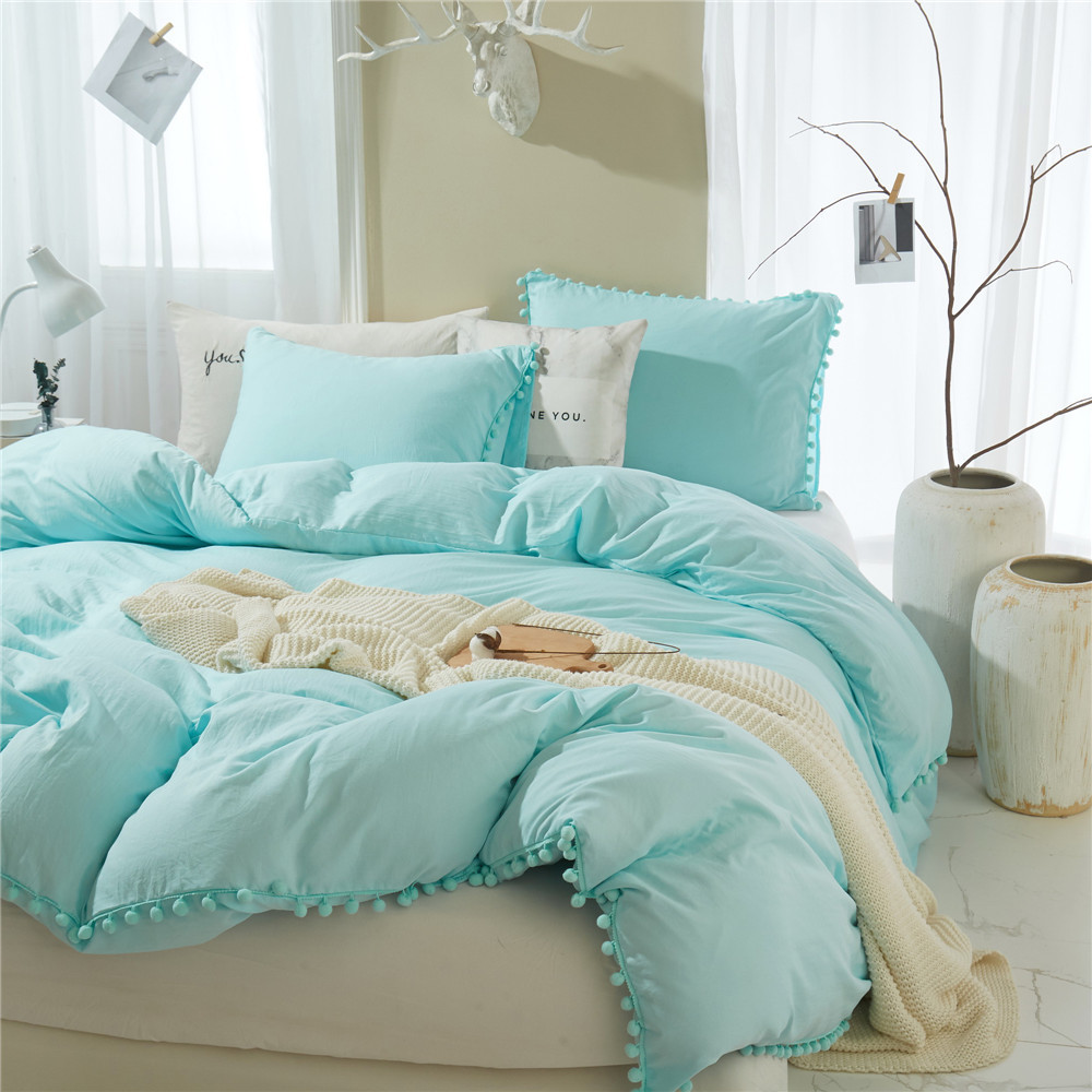 Pom Pom Fringe Duvet Cover with Pillowcases Soft Bedding Set