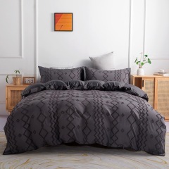 Tufted Bedding Set with Duvet Cover Pillowcases Zippered Brushed Microfiber