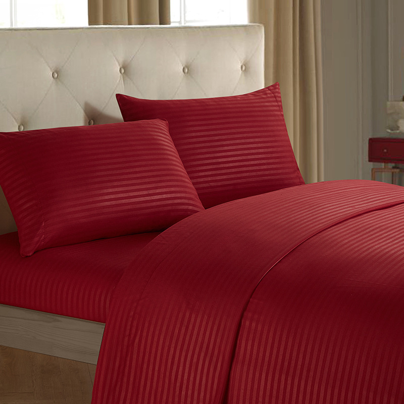 Damask Stripe Bed Set with Flat Sheet Fitted Sheet Pillowcases