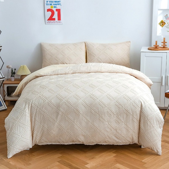 Tufted Bedding Set with Duvet Cover Pillowcases Zippered Brushed Microfiber