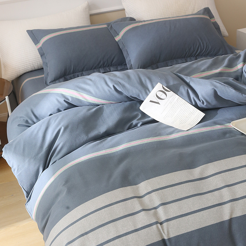 Brushed Microfiber Striped Bedding Set with Duvet Cover Flat Sheet Pillowcases