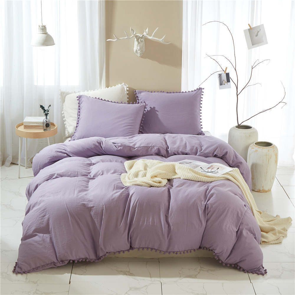 Pom Pom Fringe Duvet Cover with Pillowcases Soft Bedding Set