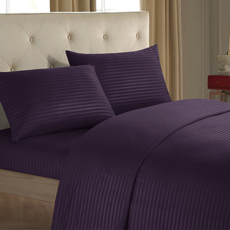 Damask Stripe Bed Set with Flat Sheet Fitted Sheet Pillowcases