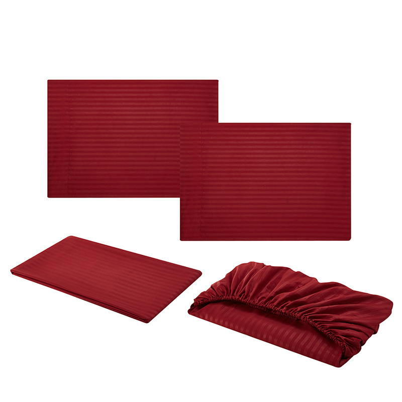 Damask Stripe Bed Set with Flat Sheet Fitted Sheet Pillowcases
