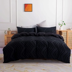 Tufted Bedding Set with Duvet Cover Pillowcases Zippered Brushed Microfiber
