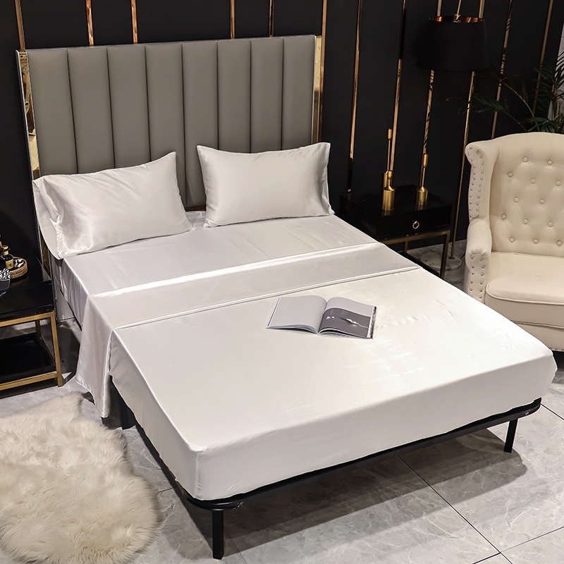Silk Satin Sheet Set with Flat Sheet Fitted Sheet Pillowcases Cooling Soft