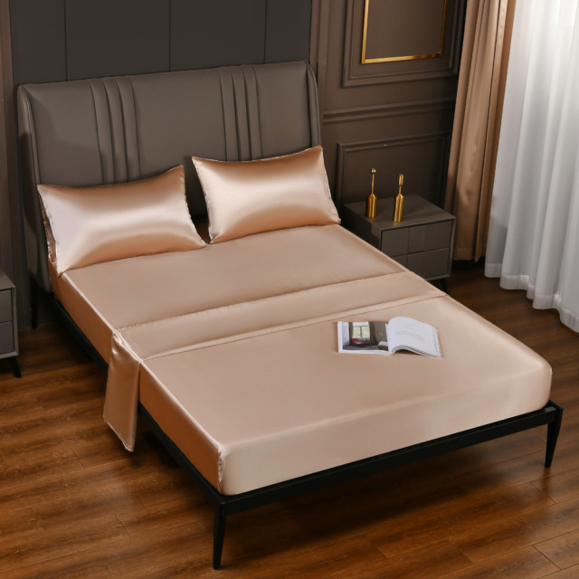 Silk Satin Sheet Set with Flat Sheet Fitted Sheet Pillowcases Cooling Soft