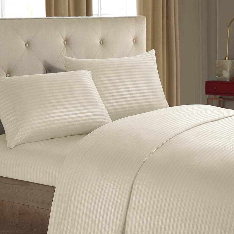 Damask Stripe Bed Set with Flat Sheet Fitted Sheet Pillowcases
