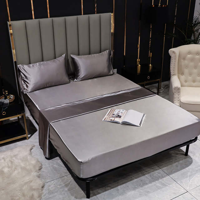 Silk Satin Sheet Set with Flat Sheet Fitted Sheet Pillowcases Cooling Soft