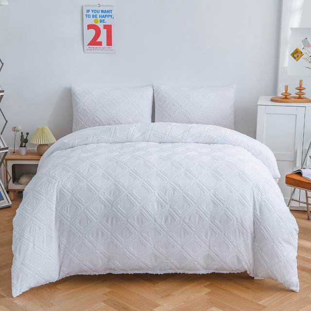 Tufted Bedding Set with Duvet Cover Pillowcases Zippered Brushed Microfiber