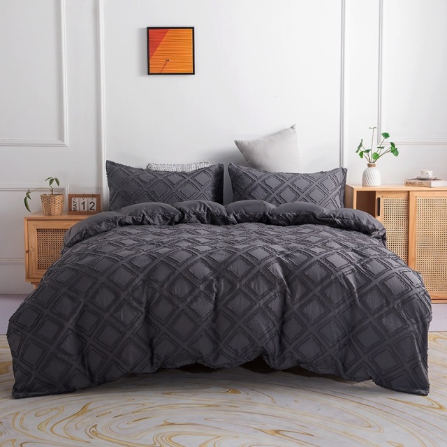 Tufted Bedding Set with Duvet Cover Pillowcases Zippered Brushed Microfiber