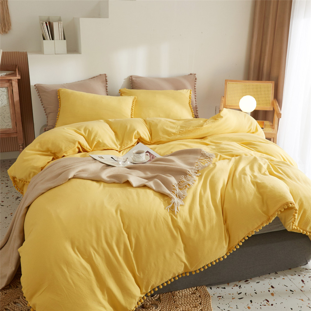 Pom Pom Fringe Duvet Cover with Pillowcases Soft Bedding Set