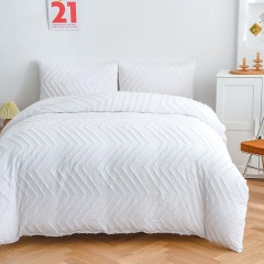 Tufted Bedding Set with Duvet Cover Pillowcases Zippered Brushed Microfiber