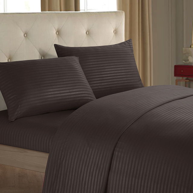 Damask Stripe Bed Set with Flat Sheet Fitted Sheet Pillowcases