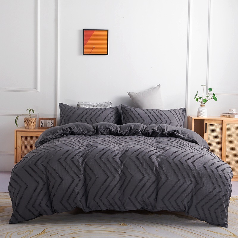 Tufted Bedding Set with Duvet Cover Pillowcases Zippered Brushed Microfiber