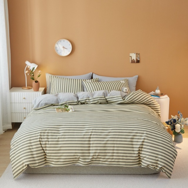 Striped Duvet Cover Sets with Flat Sheet Pillowcases Zipper Closure