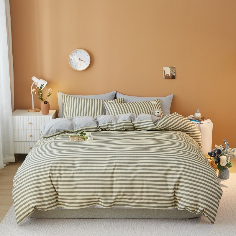 Striped Duvet Cover Sets with Flat Sheet Pillowcases Zipper Closure