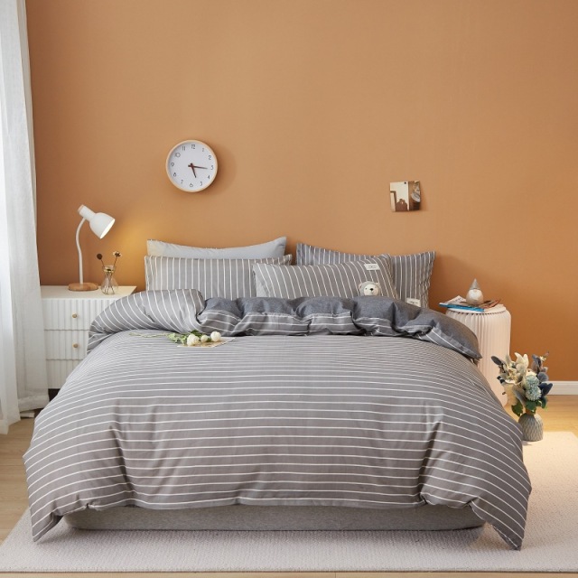Striped Duvet Cover Sets with Flat Sheet Pillowcases Zipper Closure