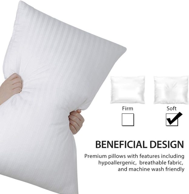 Breathable Striped Bed Pillows Soft Fluffy Hollow Fiber Filling