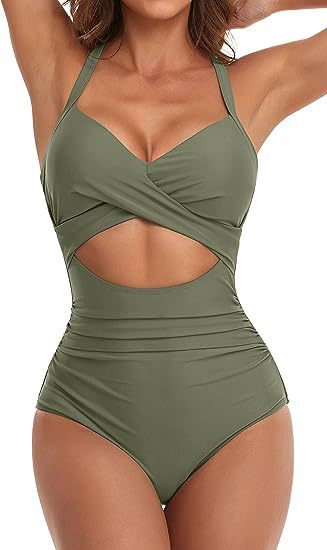 Women's One Piece Swimsuits Cutout High Waisted Bathing Suit