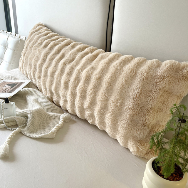 Faux Fur Body Pillow Cover Fuzzy Plush Long Pillowcase Striped Decorative