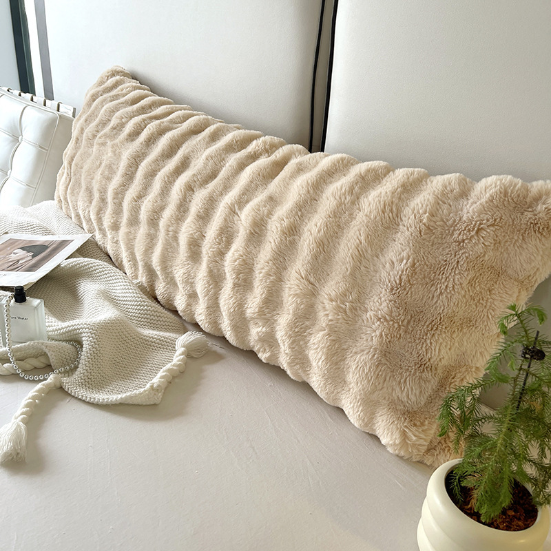Faux Fur Body Pillow Cover Fuzzy Plush Long Pillowcase Striped Decorative