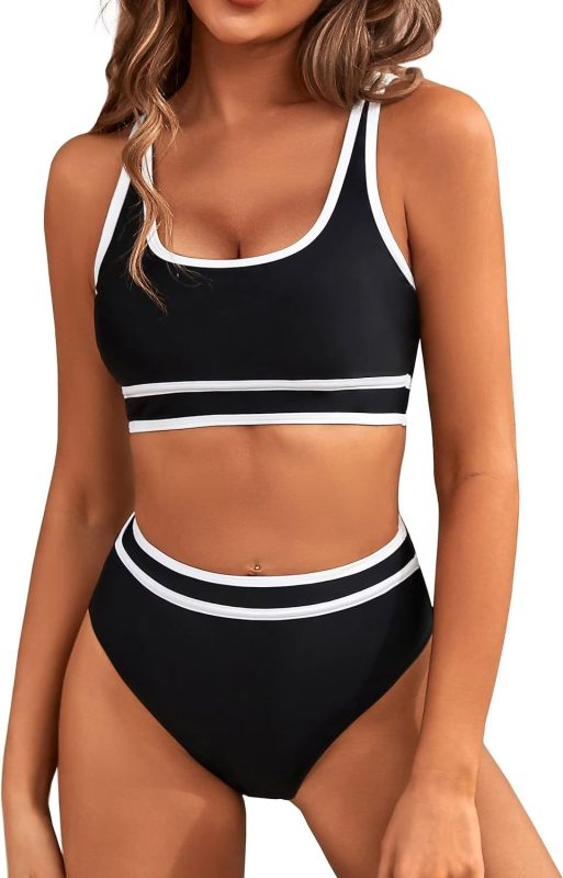 Women's High Waisted Bikini Sets Two Piece Swimsuits Color Block High Cut Bathing Suits