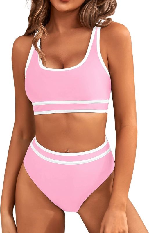 Women's High Waisted Bikini Sets Two Piece Swimsuits Color Block High Cut Bathing Suits