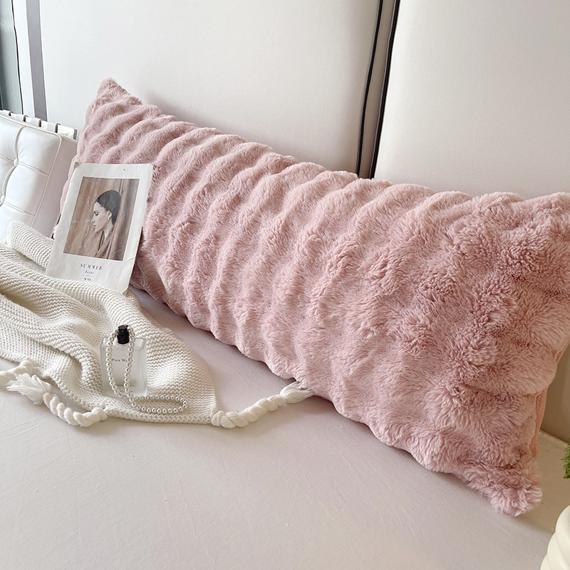 Faux Fur Body Pillow Cover Fuzzy Plush Long Pillowcase Striped Decorative