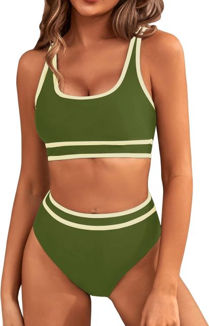 Women's High Waisted Bikini Sets Two Piece Swimsuits Color Block High Cut Bathing Suits