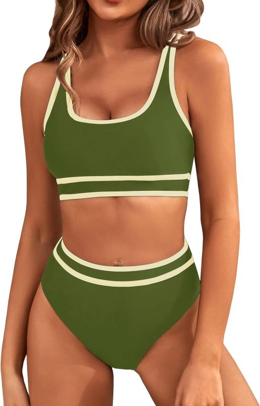 Women's High Waisted Bikini Sets Two Piece Swimsuits Color Block High Cut Bathing Suits