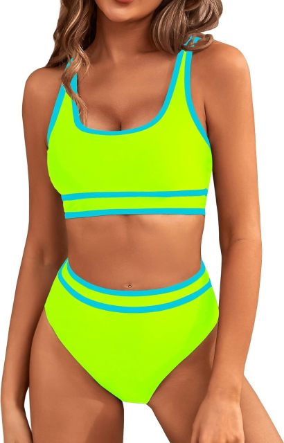 Women's High Waisted Bikini Sets Two Piece Swimsuits Color Block High Cut Bathing Suits
