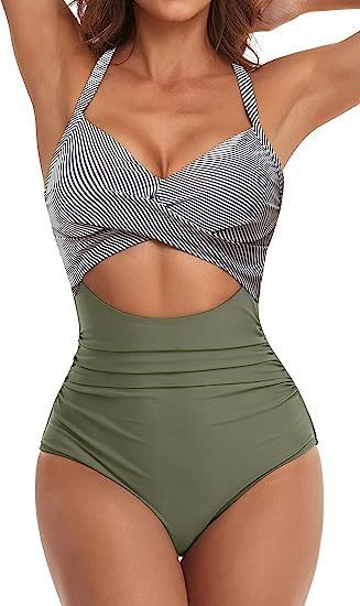 Women's One Piece Swimsuits Cutout High Waisted Bathing Suit