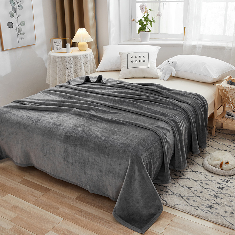 Fleece Bed Blankets Soft Flush Puzzy Solid Color