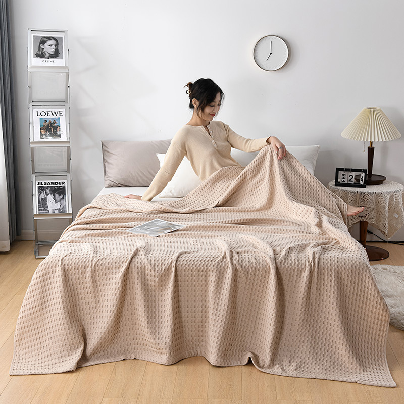 Cooling Cotton Waffle Blanket Lightweight Breathable Summer Blanket