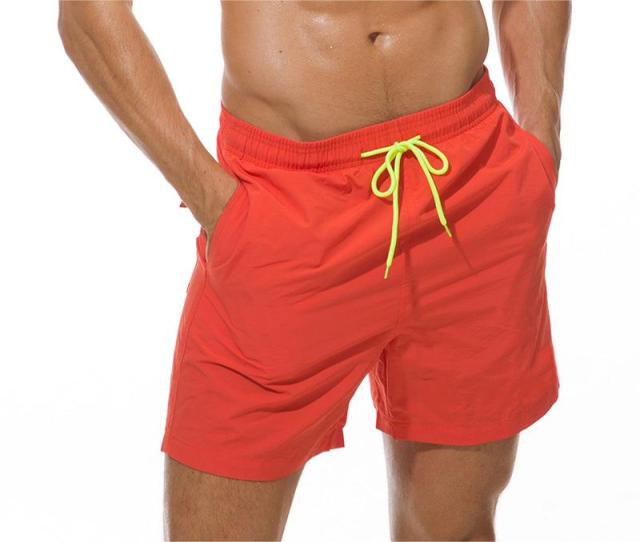 Mens Swim Trunks Above Knee Length Mesh Lining Pockets Quick Dry Swim Shorts