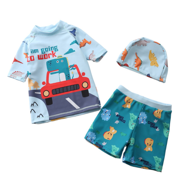 Kids Swimsuit Boys Two Pieces Swimsuit Cute Printing Trunk Rash Guard