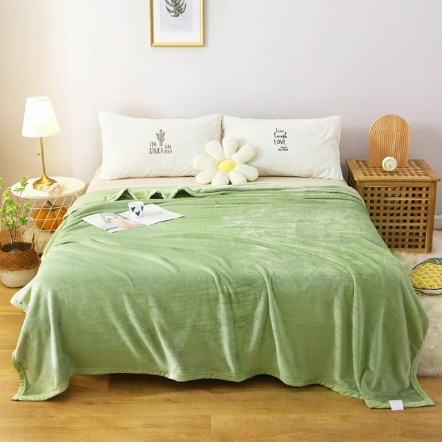 Fleece Bed Blankets Soft Flush Puzzy Solid Color