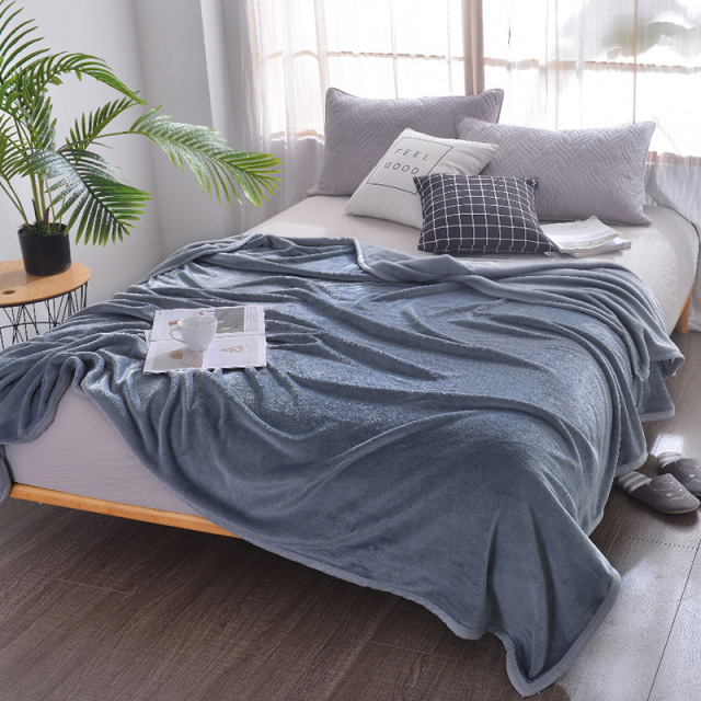 Fleece Bed Blankets Soft Flush Puzzy Solid Color