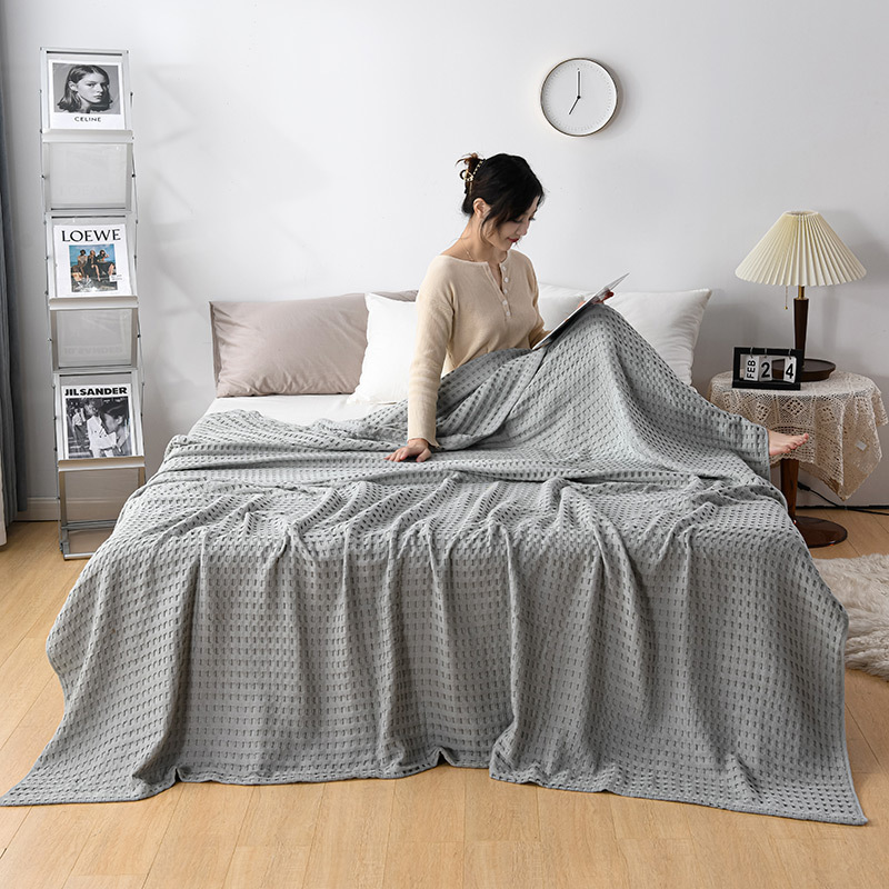 Cooling Cotton Waffle Blanket Lightweight Breathable Summer Blanket