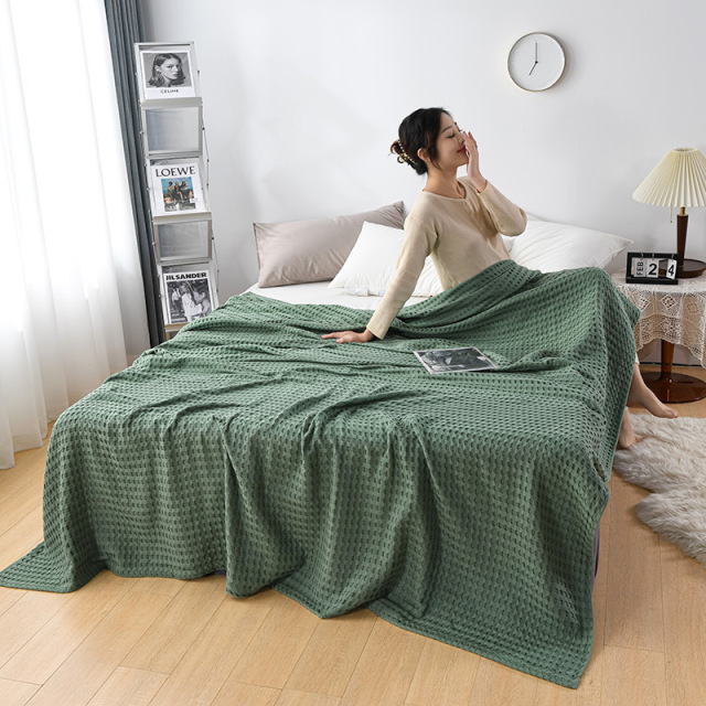 Cooling Cotton Waffle Blanket Lightweight Breathable Summer Blanket