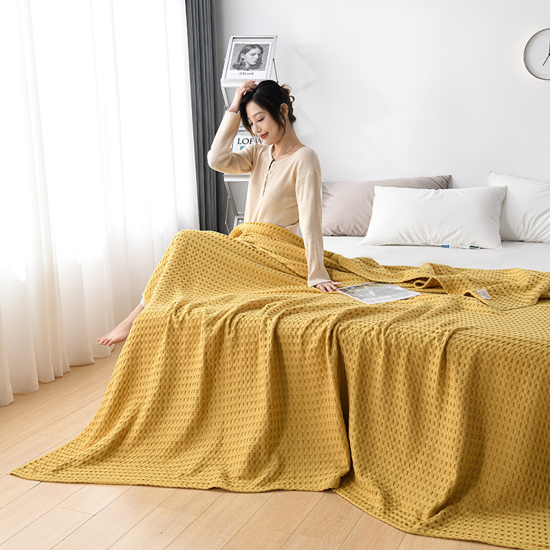 Cooling Cotton Waffle Blanket Lightweight Breathable Summer Blanket