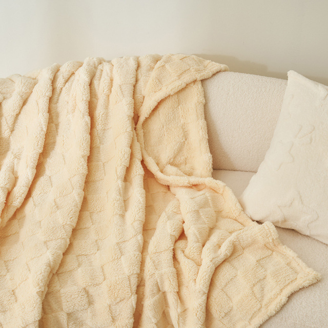 Checkered Fleece Throw Blanket Soft Cozy Jacquard Blanket for Couch