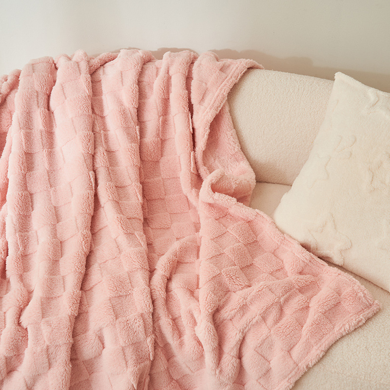 Checkered Fleece Throw Blanket Soft Cozy Jacquard Blanket for Couch
