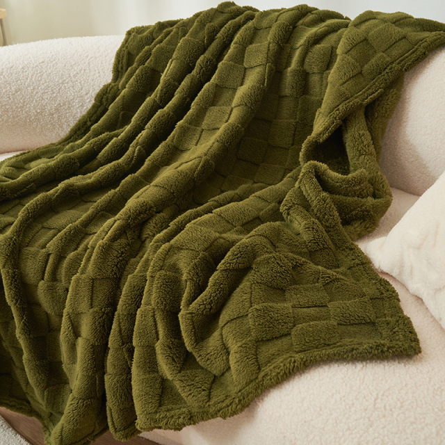 Checkered Fleece Throw Blanket Soft Cozy Jacquard Blanket for Couch