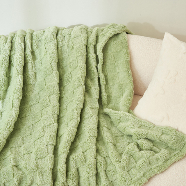 Checkered Fleece Throw Blanket Soft Cozy Jacquard Blanket for Couch