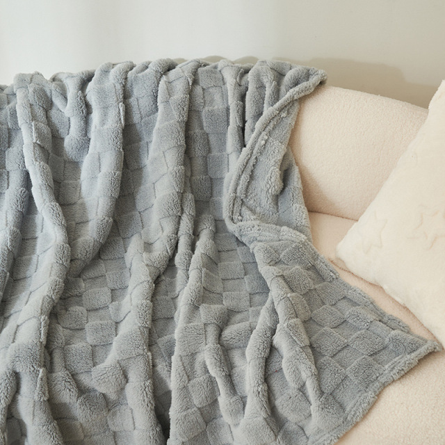 Checkered Fleece Throw Blanket Soft Cozy Jacquard Blanket for Couch