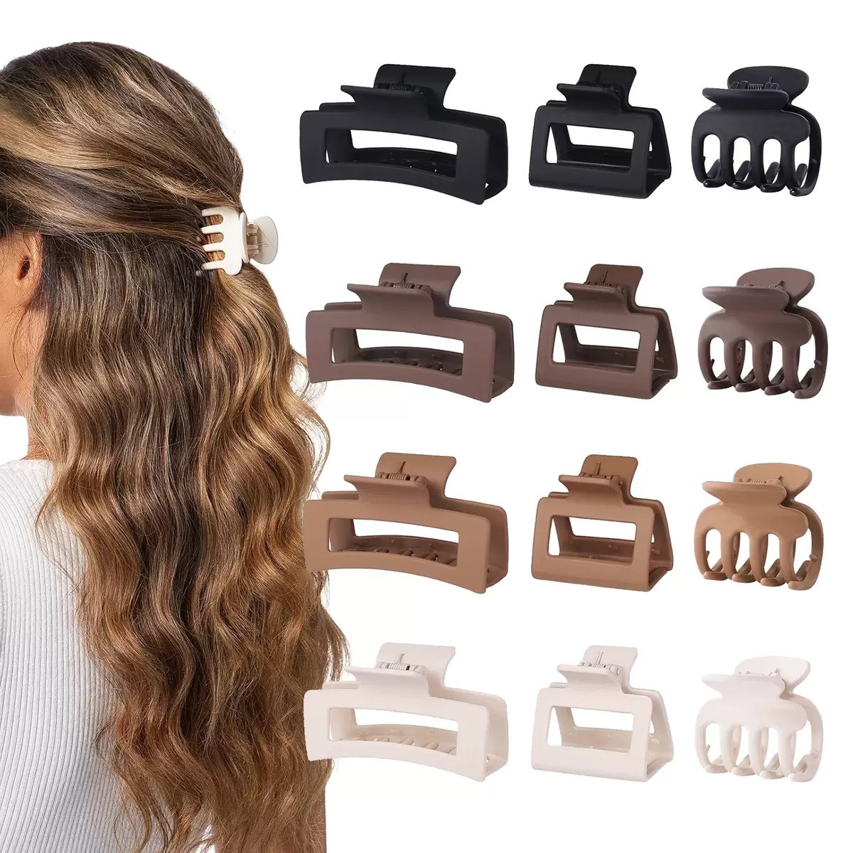 8Pcs Medium Matte Claw Hair Clips for Women Double Row Teeth Small Hair Grips for Thin to Medium Fine Hair